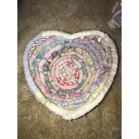 Heart Woven Fabric Basket Vintage Handmade